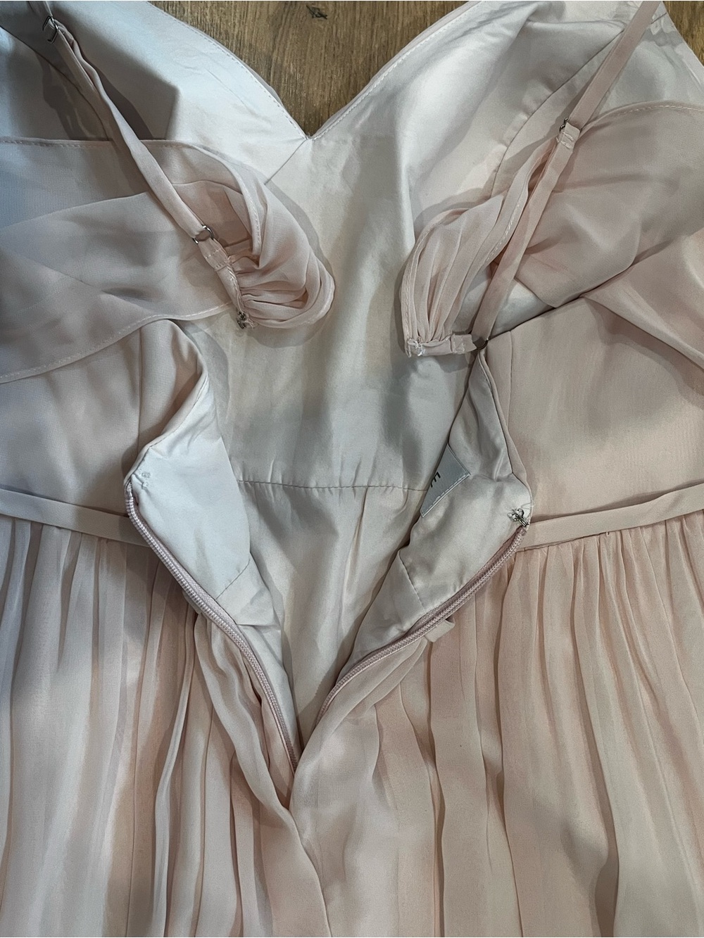 Azazie Dominic - Blushing Pink A-Line V-Neck Pleated Chiffon Dress - Picture 7 of 10